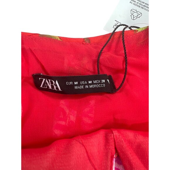 Zara Floral Long Sleeve Backless Crop Top Red Pink Size Medium - Picture 12 of 13